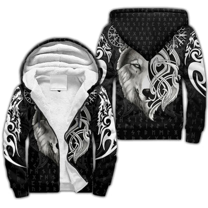 Odin Raven Fenrir Wolf Tattoo 3D Printed Men's Winter Thicker Zip Hoodie Unisex Casual Hooded Tracksuit Warm Fleece Jacket KD18