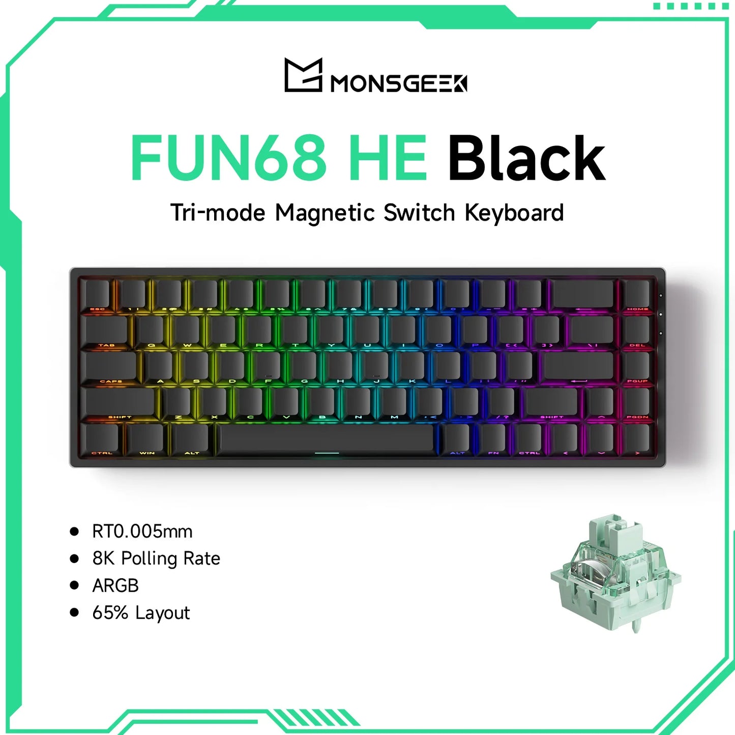 Akko MonsGeek FUN68 HE Magnetic Keyboard 65% Rapid Trigger 0.005mm 8000Hz ARGB USB/Wireless Gaming Custom Keyboard for Gamer