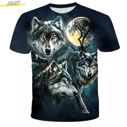 Мъжка тениска „Hipster Wolf“ с 3D печат, къс ръкав, модна лятна тениска, 3D животно, големи размери, с кръгла яка, за ежедневно носене и почивка
