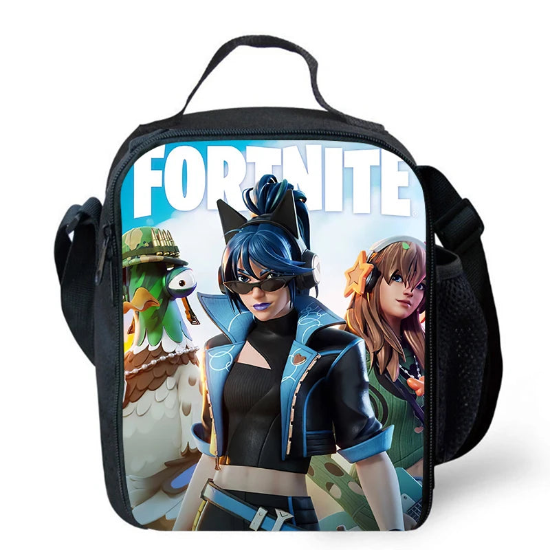 Saco de Almoço Térmico Isolado com Desenho Animado Fofo, Recipiente para Alimentos à Prova de Fugas, Reutilizável, Saco Frigorífico de Almoço Fortnite para Crianças e Estudantes