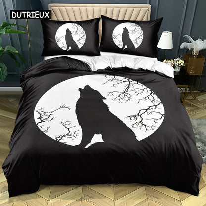 3D Wolf Bedding Set Black White Dreamcatcher Tribal Nationality Style Duvet Cover For Teens Adults Women Men Bedroom Decoration