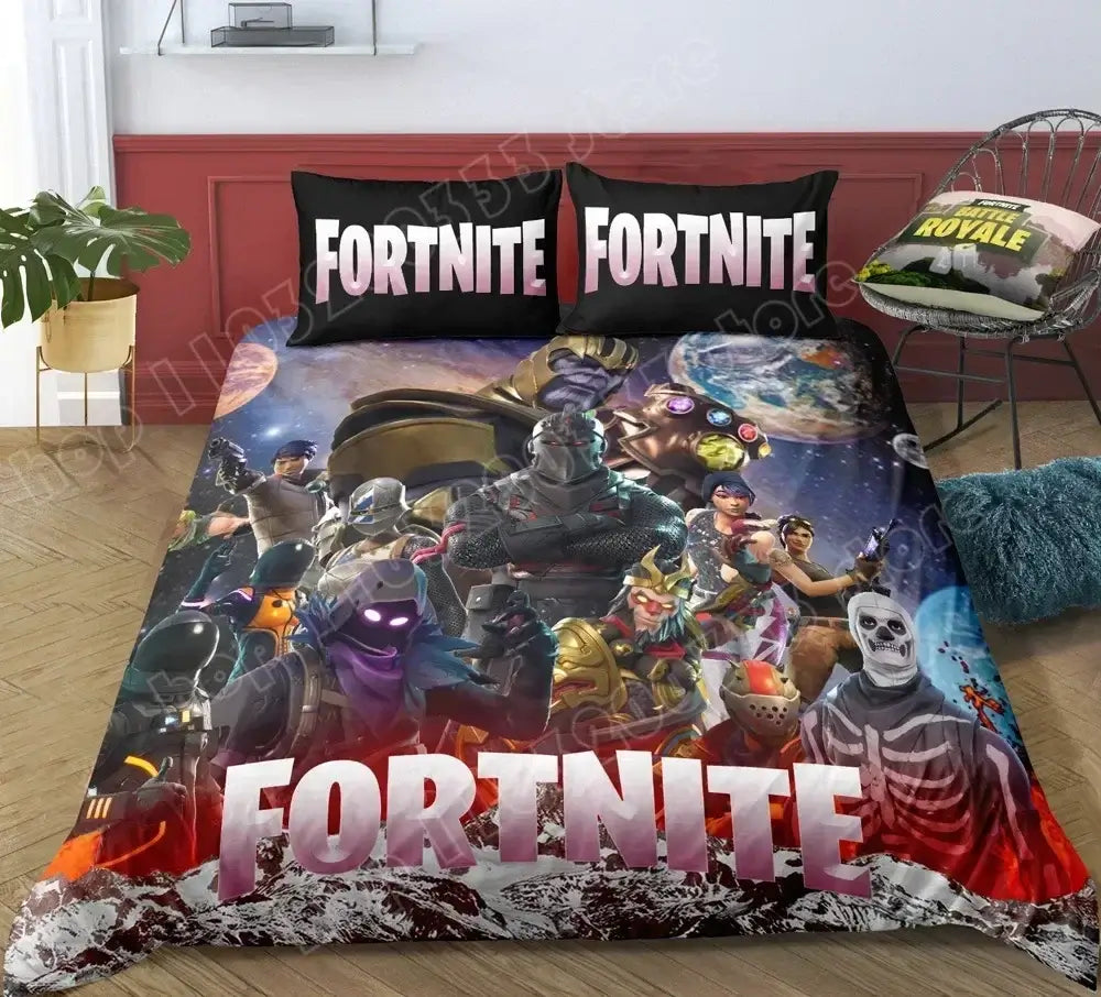 Juego de cama Fortnite con funda nórdica de 3 piezas, diseño 3D, ropa de cama para dormitorio, gaming, anime y dibujos animados, funda de almohada, decoración de habitación, regalo