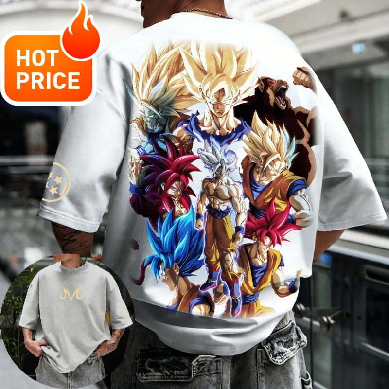 2026 Summer Dragon Ball T-shirt 100% Cotton Goku All Forms Print Oversized Gym Streetwear Unisex Retro Tee for Adults Kids
