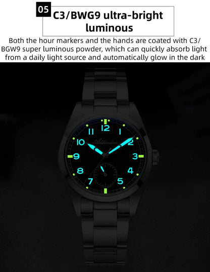 ADDIESDIVE 36mm Men's Quartz VH60 Watch BGW9 Luminous Bubble Mirror Pot Cover Glass 10Bar Waterproof Stainless Steel Watch