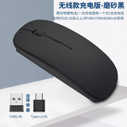 Rechargeable Type-C Wireless Mouse with USB Dual Receiver, Silent Ergonomic Wireless Mouse, Adjustable 1600 DPI Computer Mouse for Laptop & PC