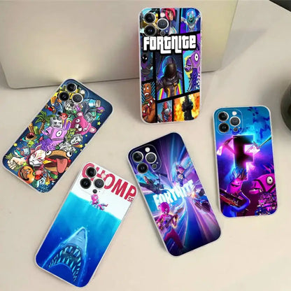 Cartoon B-Battle-R-Royale-F-FortniteS for iPhone 17 16 15 14 13 12 11 Pro Max Plus Transparent Soft TPU Phone Cover