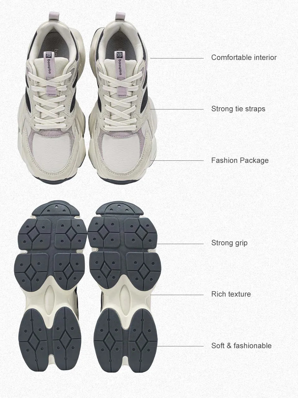 Baasploa Women Walking Shoes Lightweight Mesh Breathable Sport Shoes Comfort Soft Female Leather Height Increase Casual Sneakers