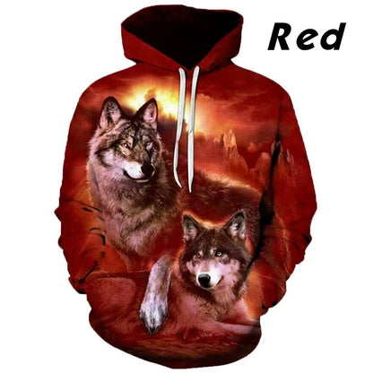 Sudadera con capucha de lobo impresa en 3D, superventas en Europa y EE. UU. Sudadera de moda de manga larga, moderna y con personalidad, con estampado de animal.