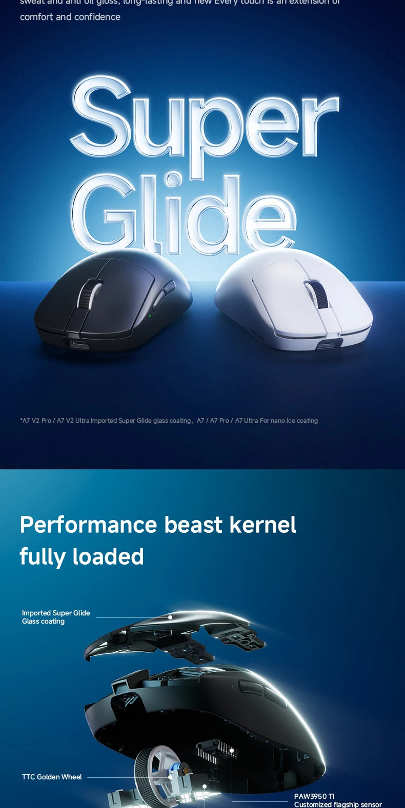 MCHOSE A7 V2 Ultra / Pro Lightweight Wireless Gaming Mouse Dual 8000Hz PAW3950 TI 42000DPI Mice For PC E-sports Gamer