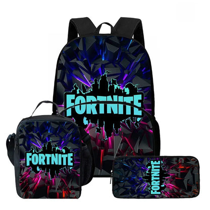 Fortnite Cartoon 3Pcs School Bag Set Unisex for Boys Girls, Backpack with Front Pocket, Lunch Bag and Pencil Case Best Gift