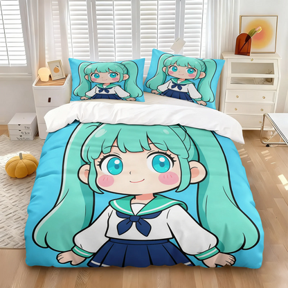 Set navlake za poplun Hatsune Miku u chibi stilu, slatka anime posteljina s jastučnicama, dekor za gaming sobu, spavaću sobu tinejdžera i djece, poklon za fanove