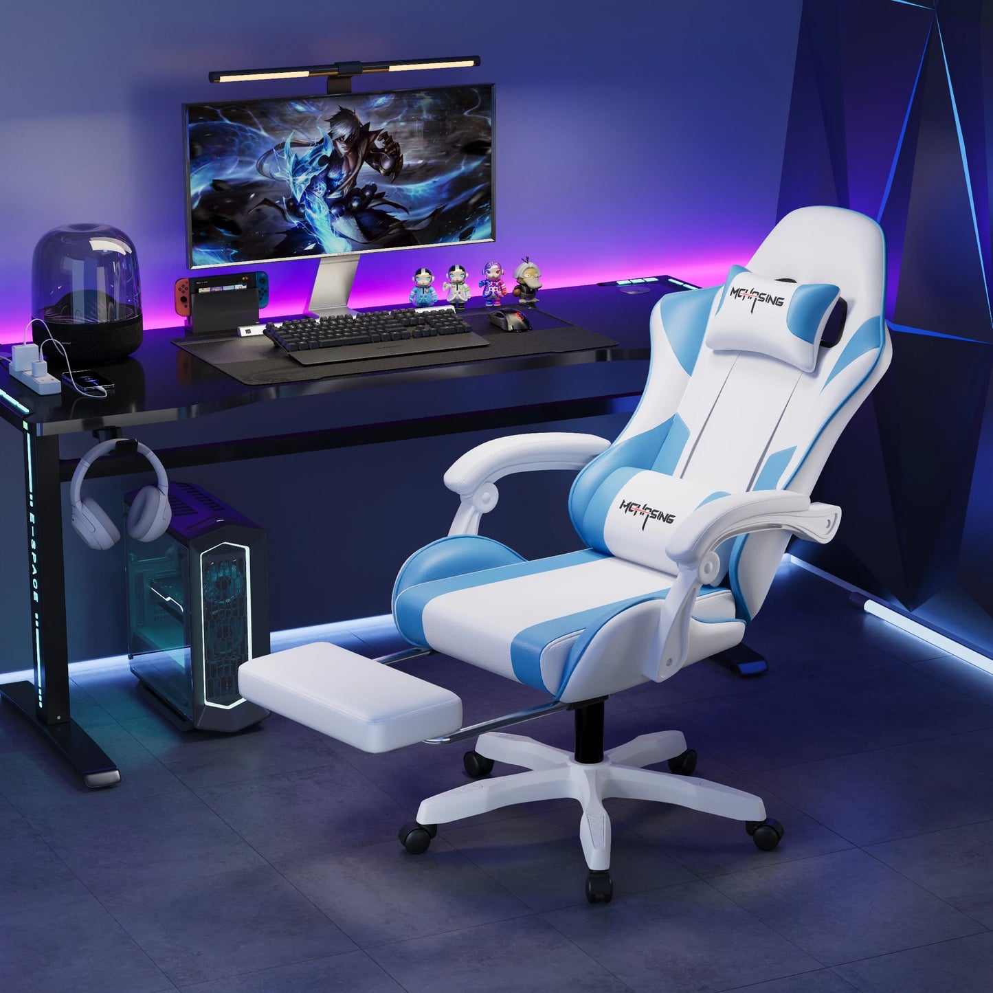 Ergonomisk gamingstol i moderne design med drejefunktion til kontor og hjem, e-sport-gamingstol med hjul, roterende computer-gamingstol