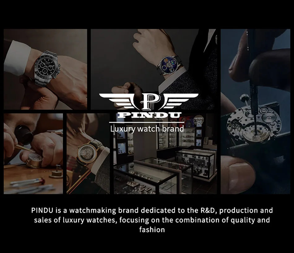 PINDU Turntable Creative Watch Miyota 8215 With Pointerless Design Trendy Steel Business Mechanical Watches Luminous Waterproof