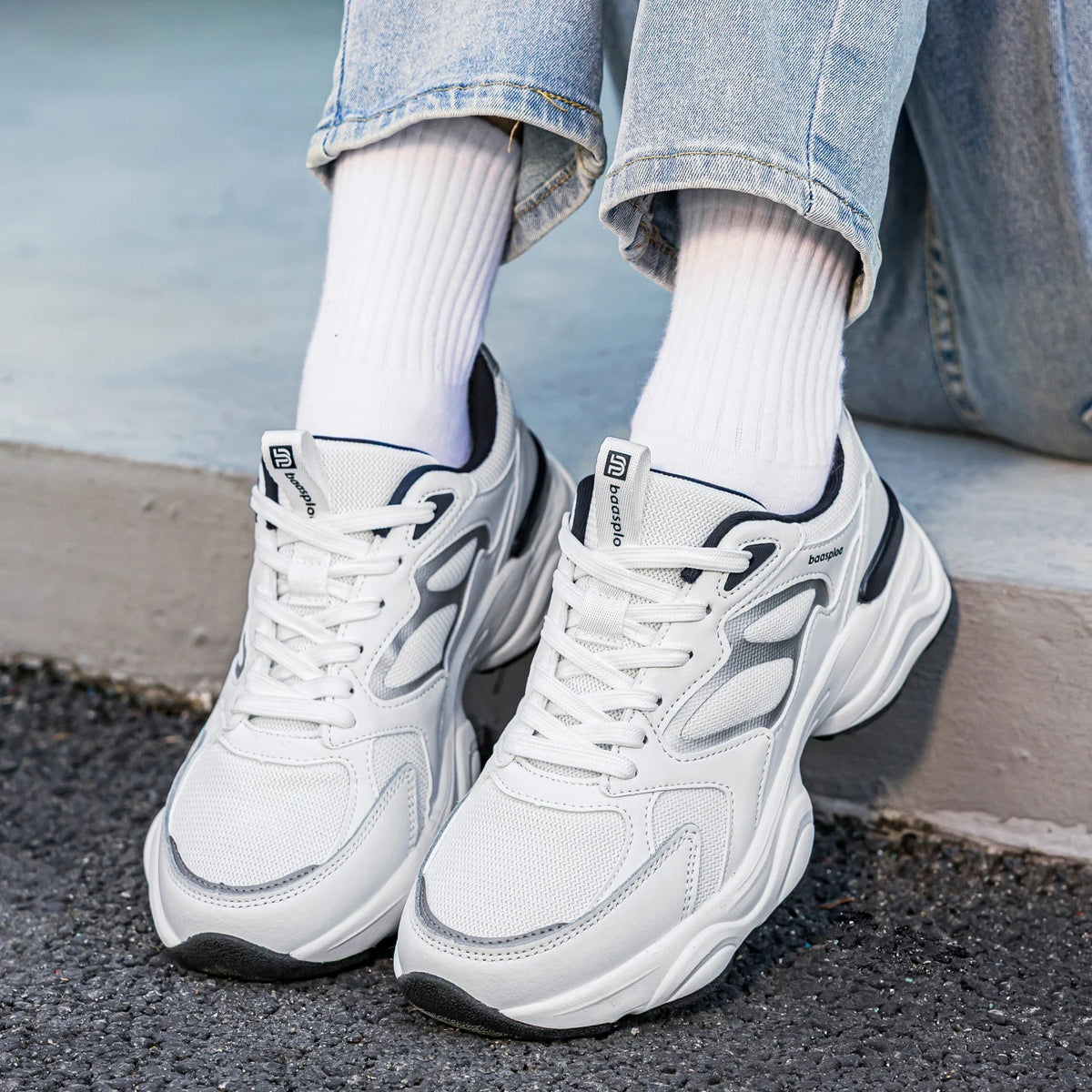 Baasploa Women Walking Shoes Lightweight Mesh Breathable Sport Shoes Comfort Soft Female Leather Height Increase Casual Sneakers