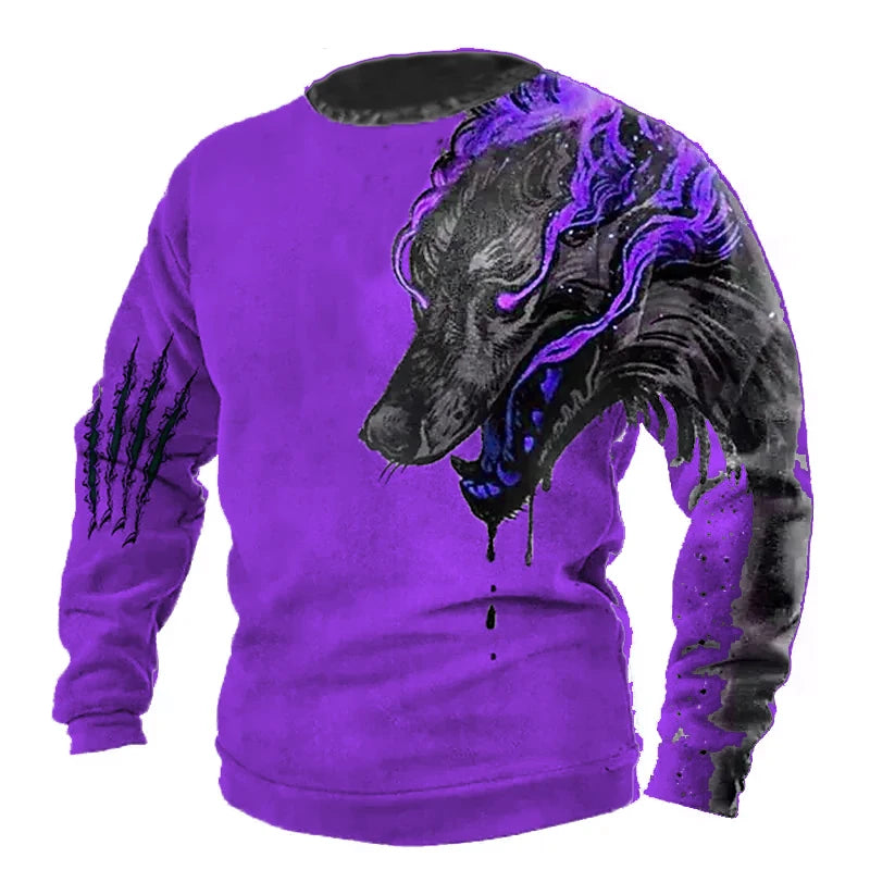 Summer Vintage T-shirt Male Long Wolf Print 3D T Shirts Tops Men's Clothing Streetwear Oversized Clothing O-neck Graphic Tees