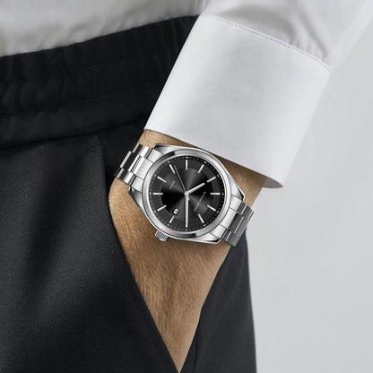Montre à quartz HANNAH MARTIN, 40 mm, pour homme, bracelet en acier inoxydable noir, étanche 3 bars, style sport-chic