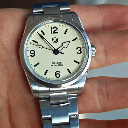 Watchdives WD1960S V2 36Mm Vintage Cream Man Watches VH31 Sweep Seconds Quartz Watch Bubble K1 Sapphire Luminous Stainless Steel
