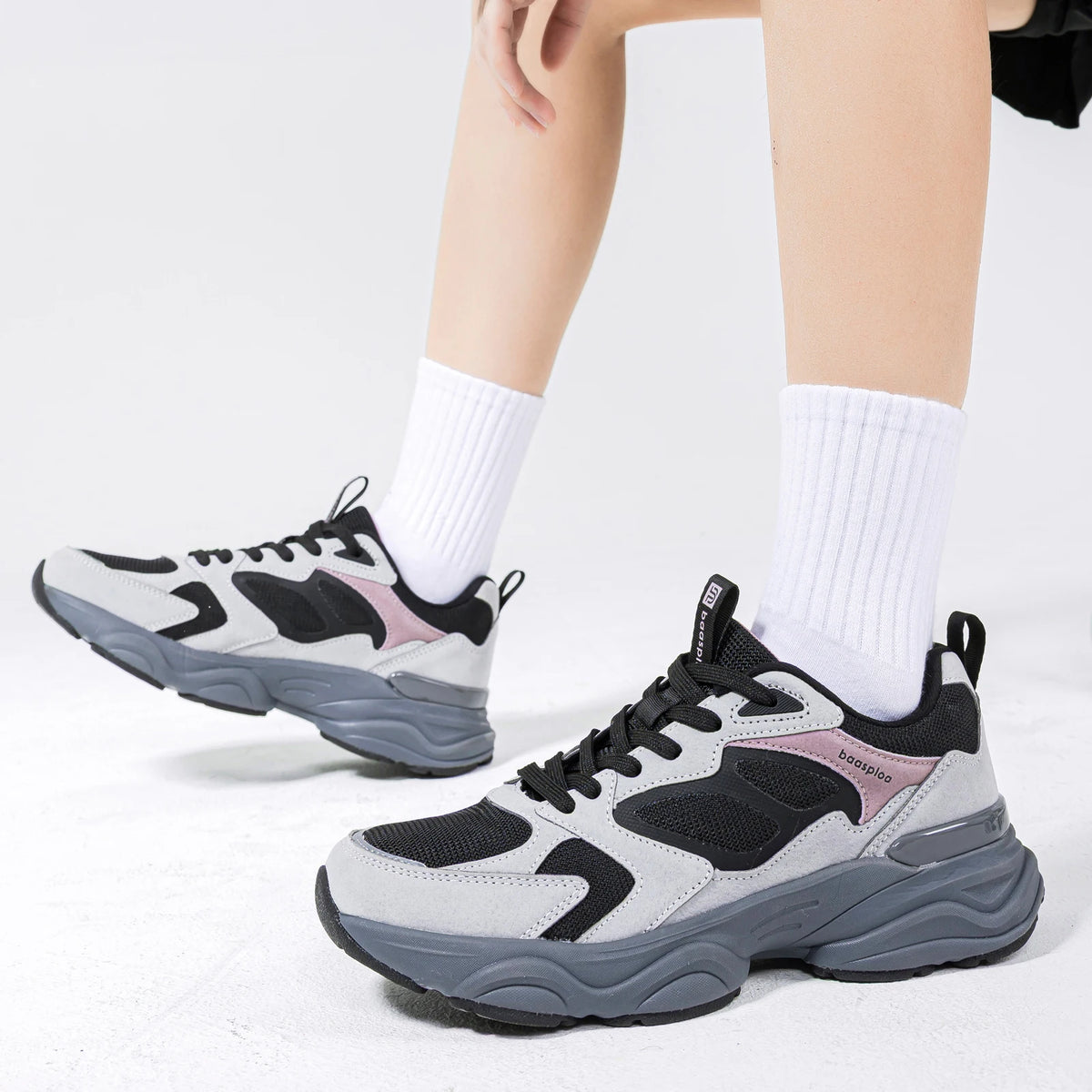 Baasploa Women Walking Shoes Lightweight Mesh Breathable Sport Shoes Comfort Soft Female Leather Height Increase Casual Sneakers