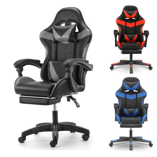 Ergonomic Gaming Chair Racing Style with Footrest, Lumbar Support, Adjustable Height, Reclining Computer Chair with Armrests & Headrest