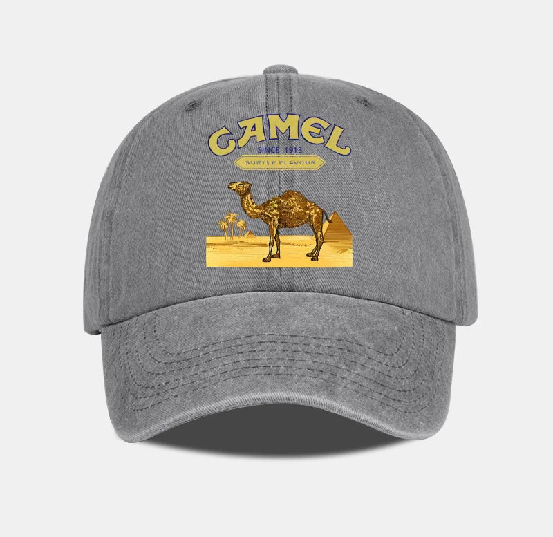 Vintage “Camel” Desert Scene Print Washed Baseball Cap - Adjustable Unisex Vintage Cap for Outdoor Hiking and Mountaineering