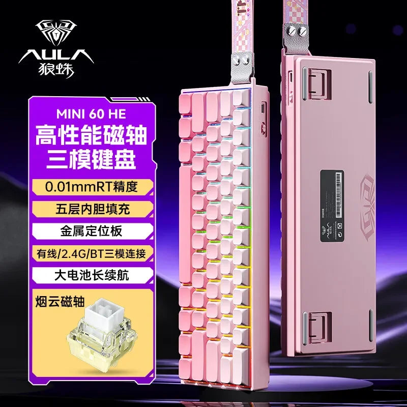 AULA Mini60 HE Magnetic Switch Keyboard RGB Tri Mode Wireless Mechanical Keyboard 8000Hz 0.01mm RT Gaming Keyboard Gamer Gifts