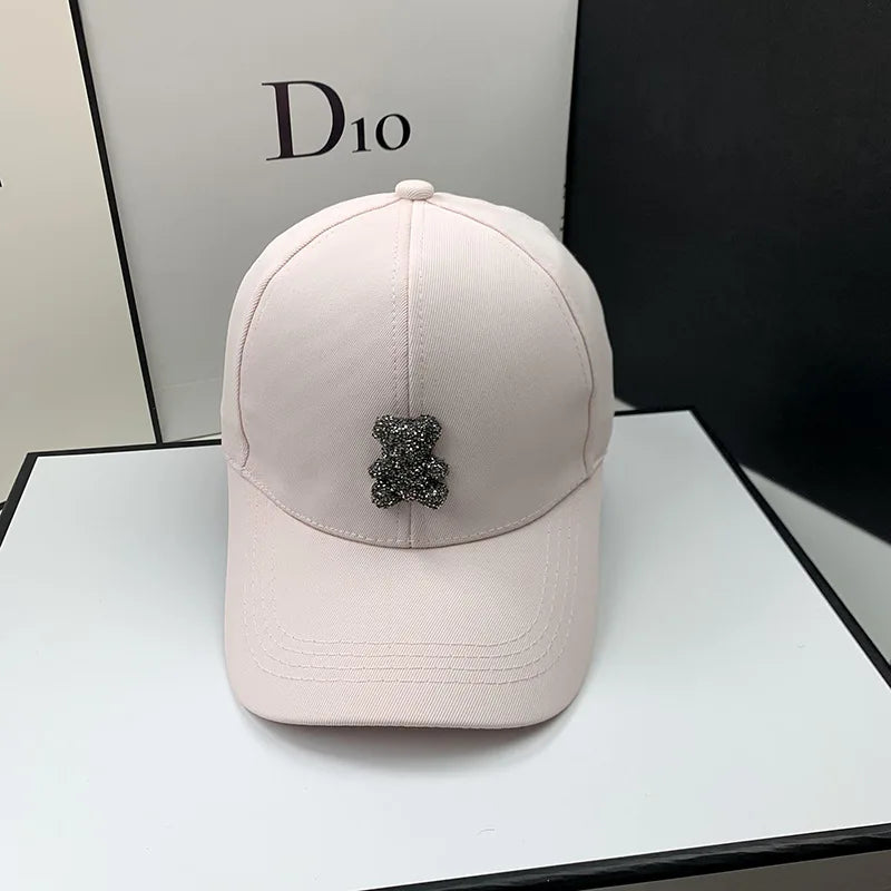 Fashion Designer Summer Baseball Cap for Women Korean Wild Bear Rhinestone Caps Sun Hats Street Kpop Outdoor Visors Hip Hop Hat