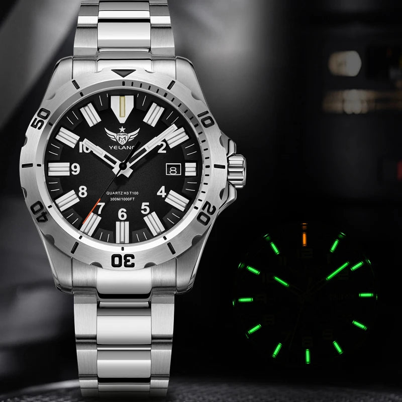 YELANG V1036 42mm Men Quartz Watch Luminous 10 Years Lithium Movement Rotated Dial 30ATM 300m Waterproof Military Style Watches