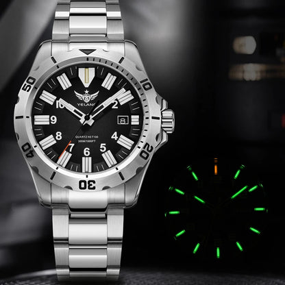 YELANG V1036 42mm Men Quartz Watch Luminous 10 Years Lithium Movement Rotated Dial 30ATM 300m Waterproof Military Style Watches
