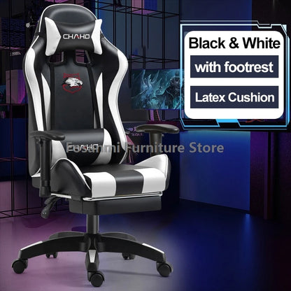 Fosanmi Gaming Chair with Footrest & Headrest, Ergonomic Leather Racing Chair, Swivel Computer Gaming Chair with Adjustable Armrests for Office