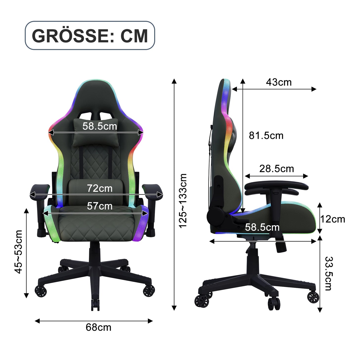 Gaming Chair with Massage Function, LED RGB Lights, Adjustable Reclining Gaming Chair with Lumbar Support, Headrest Pillow, Ergonomic Computer Chair 150KG Capacity