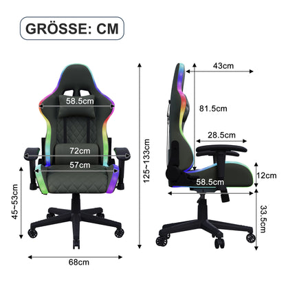 Gaming Chair with Massage Function, LED RGB Lights, Adjustable Reclining Gaming Chair with Lumbar Support, Headrest Pillow, Ergonomic Computer Chair 150KG Capacity