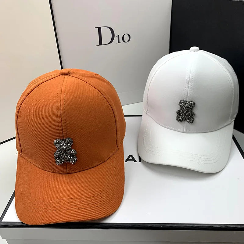 Fashion Designer Summer Baseball Cap for Women Korean Wild Bear Rhinestone Caps Sun Hats Street Kpop Outdoor Visors Hip Hop Hat