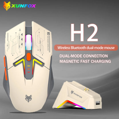 XUNSVFOX H2 langaton Bluetooth-kaksoistilahiiri RGB-valaistustehosteella kannettavalle, pelaamiseen ja toimistokäyttöön, magneettinen lataus