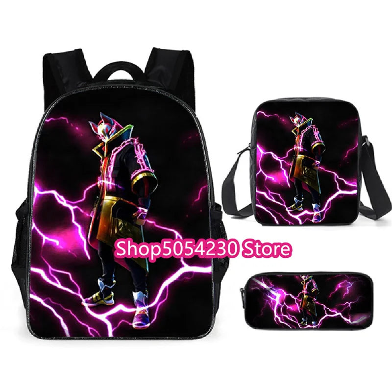 Fortnite 3PCS Backpack for Boys Victory Game 16 Inch Water Resistant Preschool Knapsack Cool Elementary School Backpacks