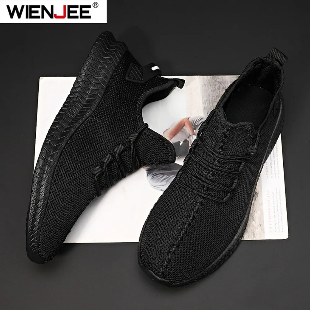 Zapatillas deportivas informales antideslizantes para hombre, transpirables, para correr al aire libre, entrenar, hacer senderismo y practicar deportes; zapatillas con cordones de tejido de punto para actividades al aire libre