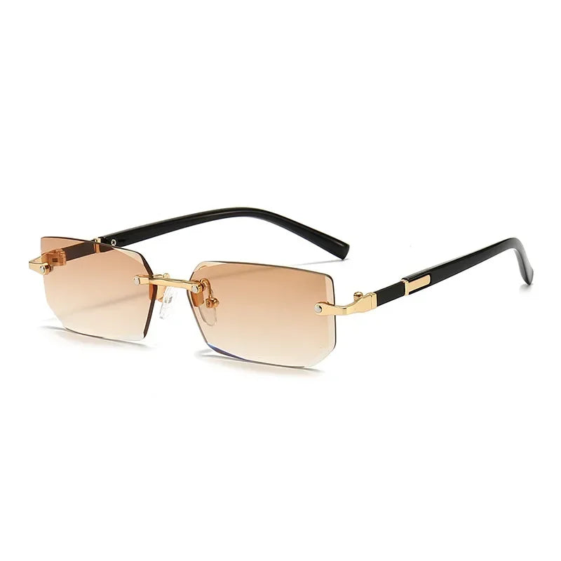 Rimless Sunglasses Rectangle Fashion Popular Women Men Shades Small Square Sun Glasses for Female Male Summer Traveling Oculos