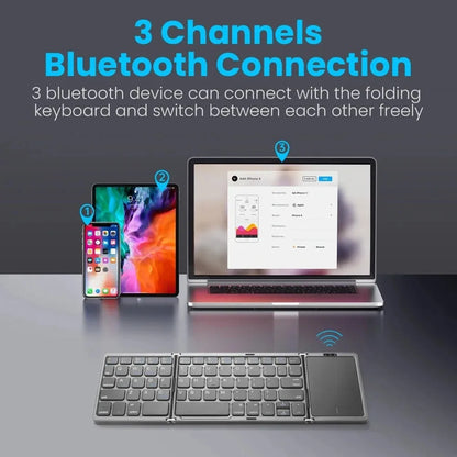 KEBIDUMEI Three Bluetooth Keyboard Tri-fold Keyboard with Touchpad Mini Keyboard Rechargeable Keyboard for Windows Android IOS