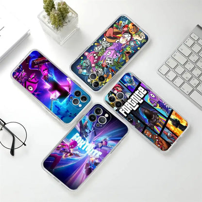 Cartoon B-Battle-R-Royale-F-FortniteS for iPhone 17 16 15 14 13 12 11 Pro Max Plus Transparent Soft TPU Phone Cover