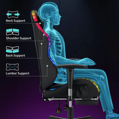250Lbs LED Gaming Chair for Kids 8-15 Years, Adjustable Ergonomic Gamer Chair with RGB Lighting, Footrest & Lumbar Support