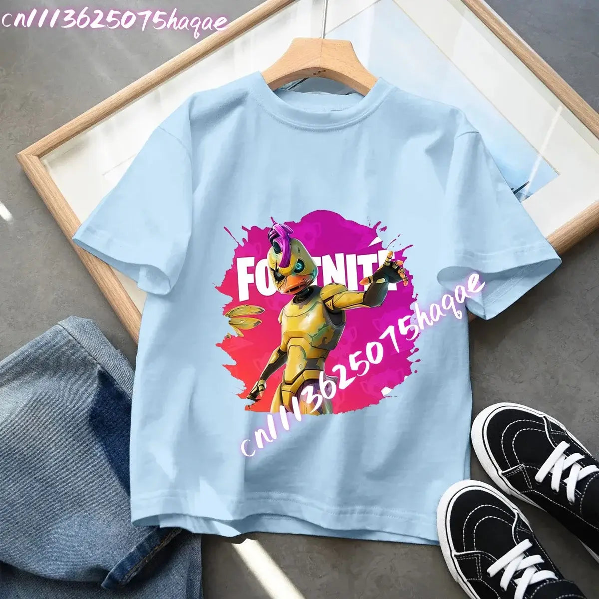 T-shirt blu in cotone per bambini Fortnites, maglietta a maniche corte Fortress Night per bebè, capo estivo cartoon per bambini e bambine, top kawaii, idea regalo