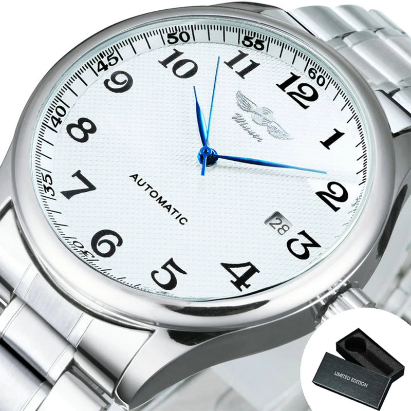 Reloj para hombre WINNER – Estilo clásico, retro y elegante – Reloj mecánico automático con calendario – Marca de lujo, caja de acero y correa de piel