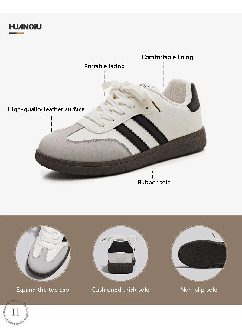 HuanQiu Women's Shoes Retro Fashion Casual Flats Female Sneakers Lace-up Comfortable Non-Slip German Training Shoes for Women