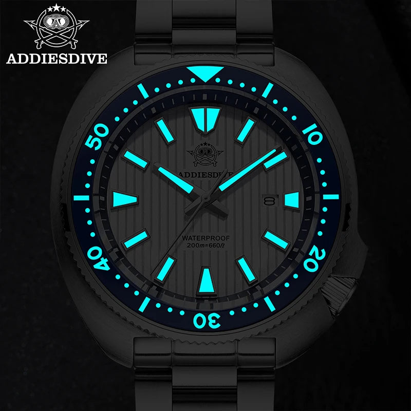 ADDIESDIVE Men's Diving Watch 200 Waterproof Sapphire Glass Quartz Watch BGW9 Luminous Stainless Steel Business Fashion Watch