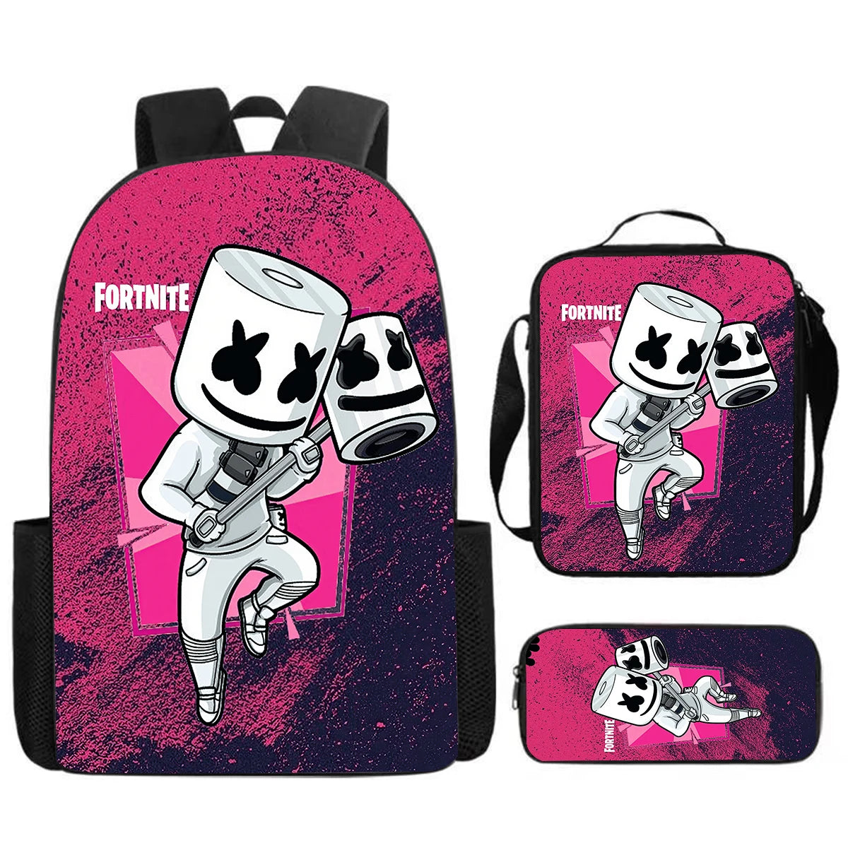 Fortnite Cartoon 3pcs Set, Large Capacity Suitable for Boys and Girls Aged 5-8, Includes Backpack, Dinner Bag, and Pencil Case