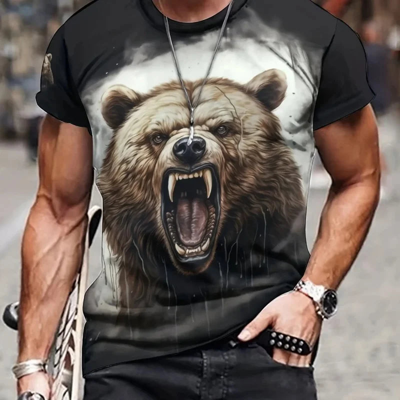 3D Printed Bear Wolf Lion T-Shirt For Men Cool Animal Pattern Tees Fashion Casual Oversize Tops Street Sport O-Neck T Shirts