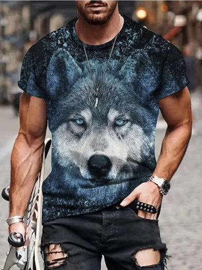 Pánske tričko s 3D vzorom a grafickým potlačou „Fire Wolf“, letné oversized tričko na voľný čas, pánska móda, fitness, oblečenie s krátkym rukávom, topy