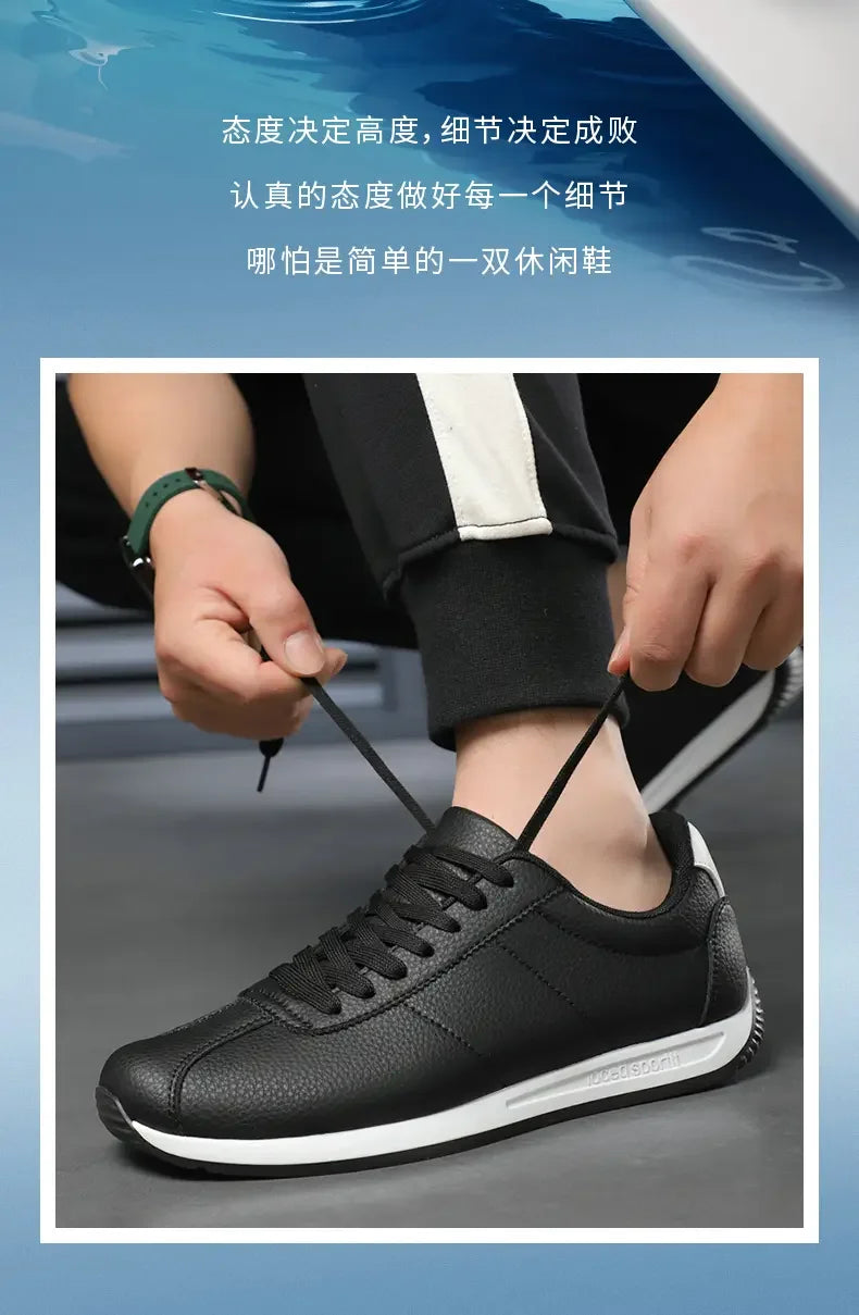 Leisure Running Summer Fashion Anti Slip Mountaineering PU Leather Sports Shoes Tennis Trend  Hot Selling Men White Flat Shoes