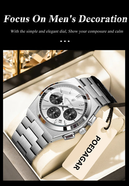 POEDAGAR Luxury Men's Watch Chronograph Date Stainless Steel Casual Man Clock Waterproof Luminous Fashion Quartz Watches For Men