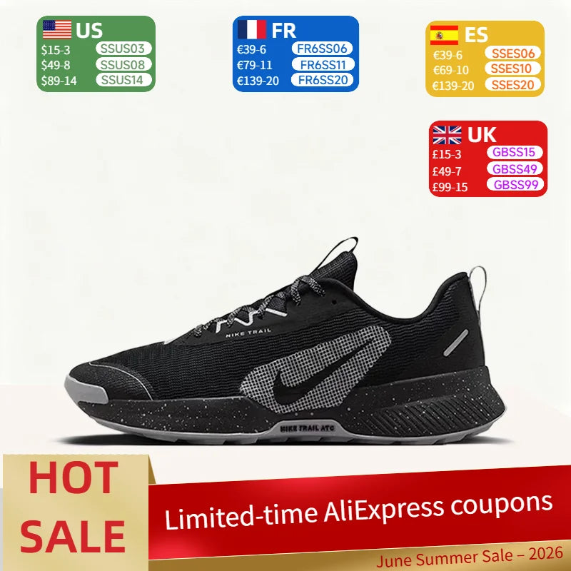 „Nike Juniper Irail 3“: patogūs, patvarūs ir gerai palaikantys vyriški žemi bėgimo bateliai juodos ir pilkos spalvos FQ0904-001