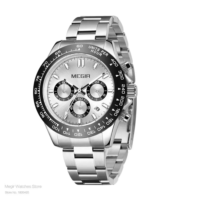 MEGIR Herrenuhr, Luxusmarke, Quarz-Sportuhr, Edelstahlarmband, wasserdicht, Chronograph, Armbanduhr